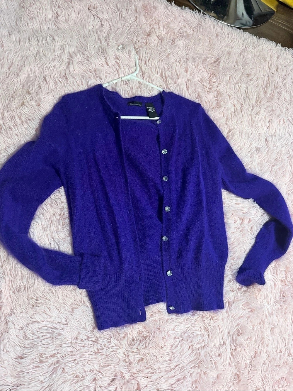 Victoria’s Secret Moda International Purple Angora Rabbit Hair Cardigan Crystal